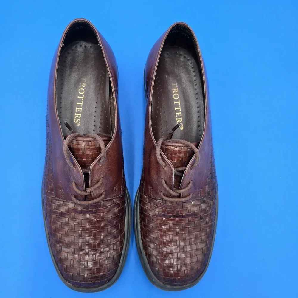 Trotters Hilda Brown Woven Leather Lace Up Loafers Shoes‎ 7.5M EUC fits like 7